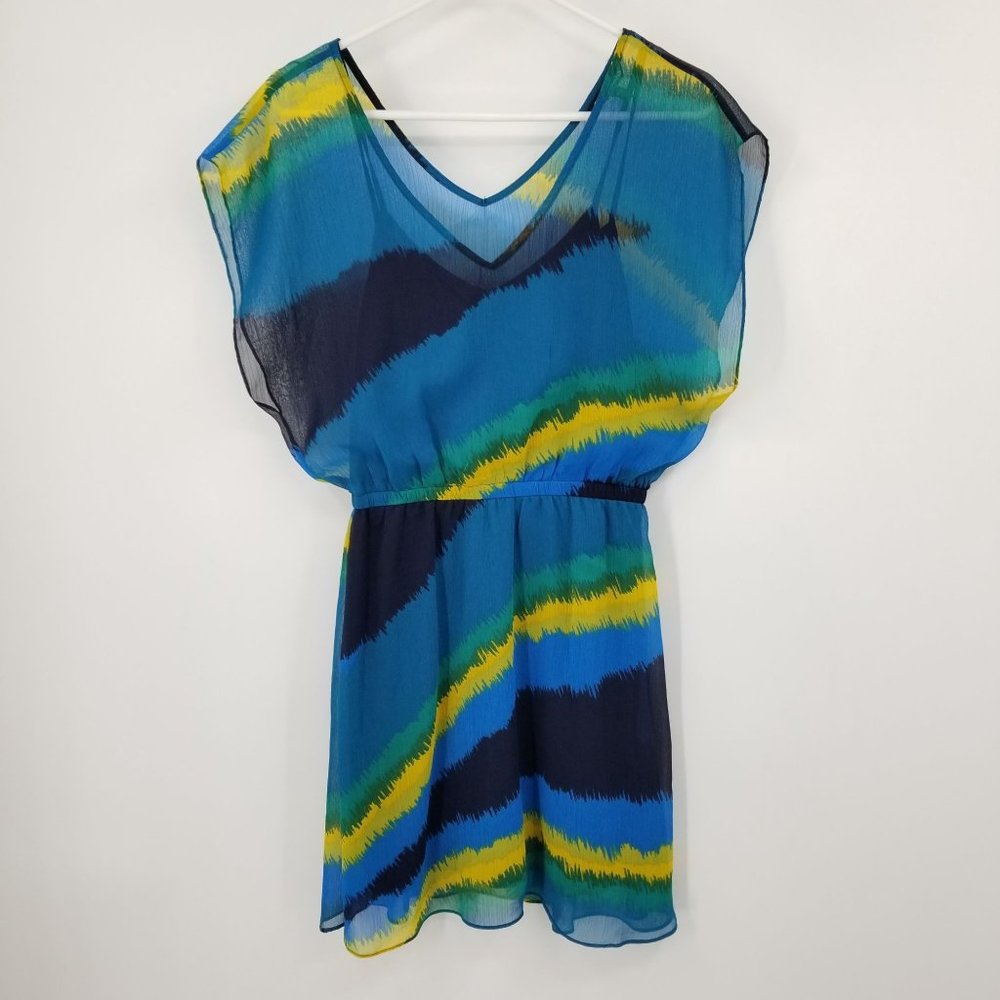 Express Multi Color Women's Chiffon V Neck Dress‎ Size Small